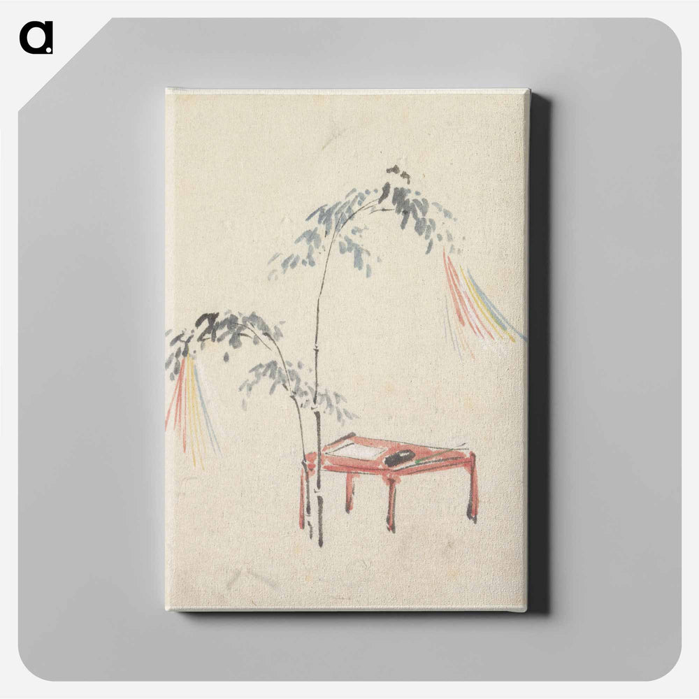Stilleven van een rood tafeltje en versierde bamboe - 歌川 国芳 Canvas.