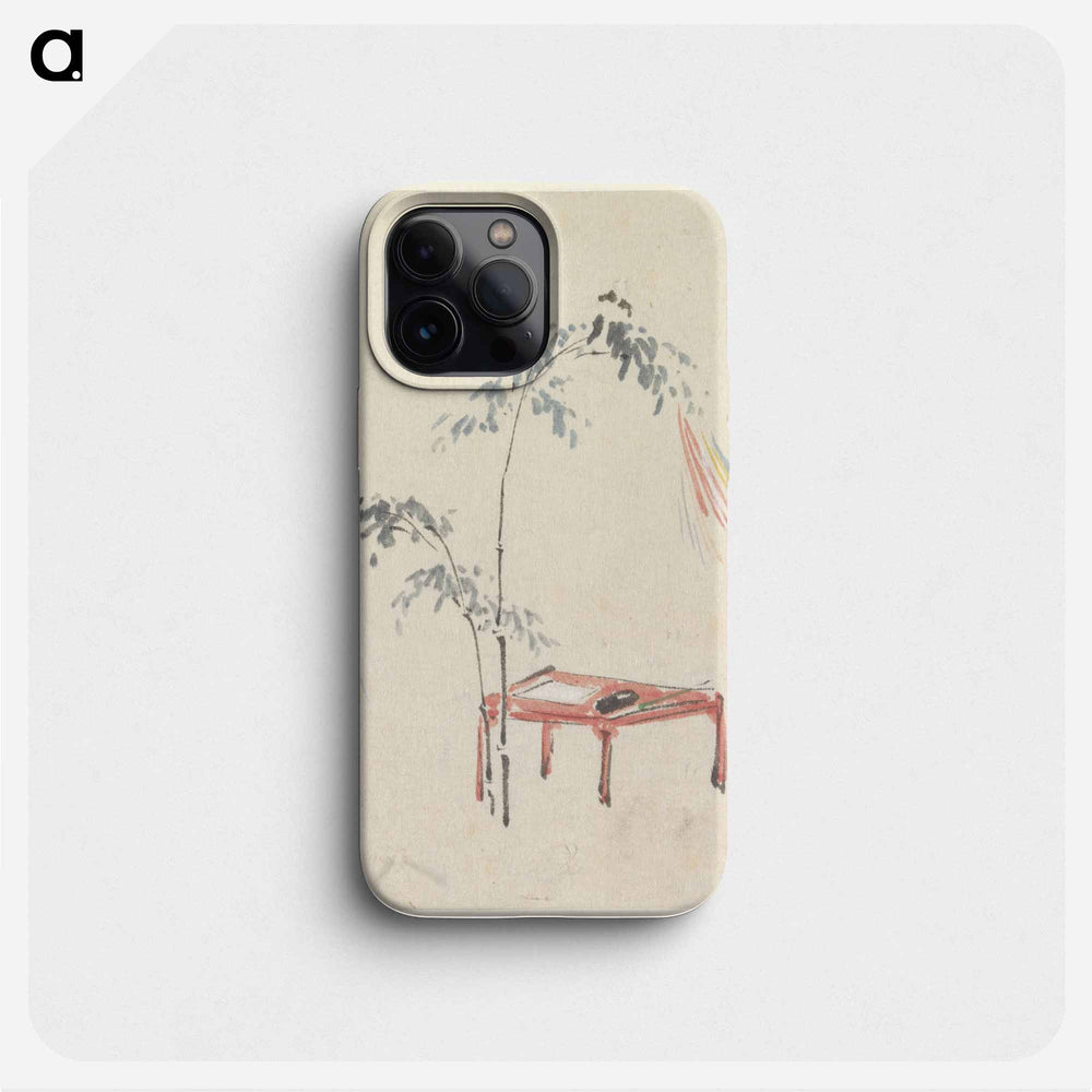 Stilleven van een rood tafeltje en versierde bamboe - 歌川 国芳 Phone Case.