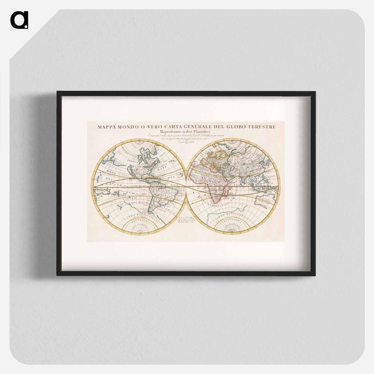 Mappa mondo o vero carta generale del globo terrestre - アンティーク地図 Poster.