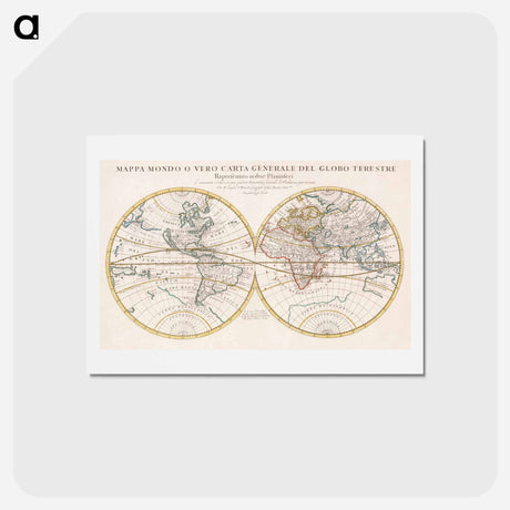 アートポストカード-Mappa mondo o vero carta generale del globo terrestre - アンティーク地図 Postcard.