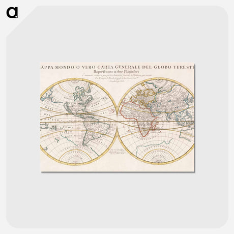 アートポストカード-Mappa mondo o vero carta generale del globo terrestre - アンティーク地図 Postcard.