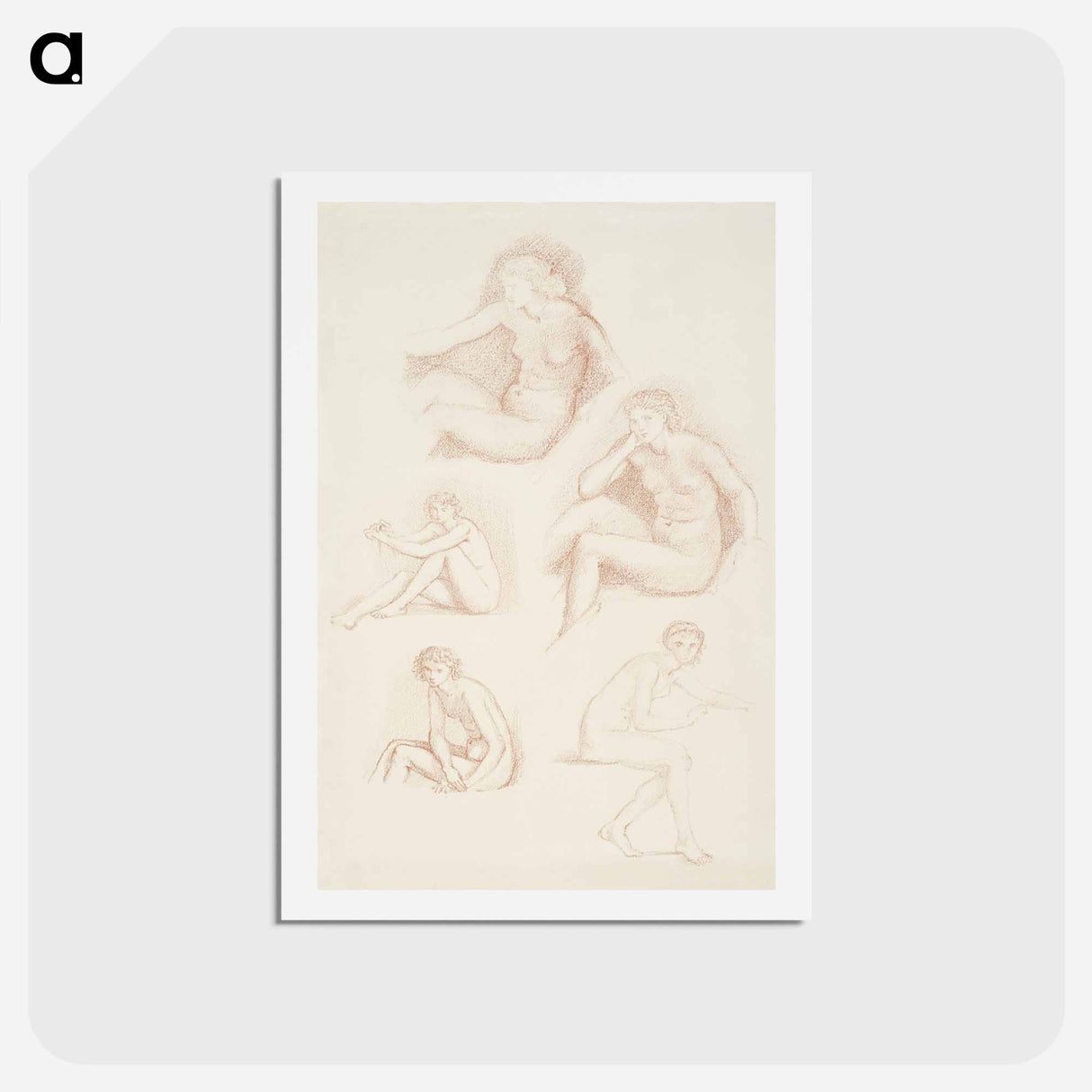 アートポストカード-Female Nude : Five Studies of a seated Girl - エドワード バーン ジョーンズ Postcard.
