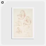 アートポストカード-Female Nude : Five Studies of a seated Girl - エドワード バーン ジョーンズ Postcard.