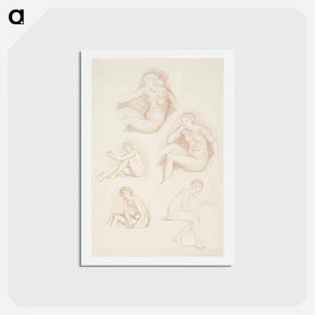 アートポストカード-Female Nude : Five Studies of a seated Girl - エドワード バーン ジョーンズ Postcard.