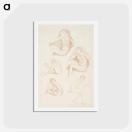 アートポストカード-Female Nude : Five Studies of a seated Girl - エドワード バーン ジョーンズ Postcard.