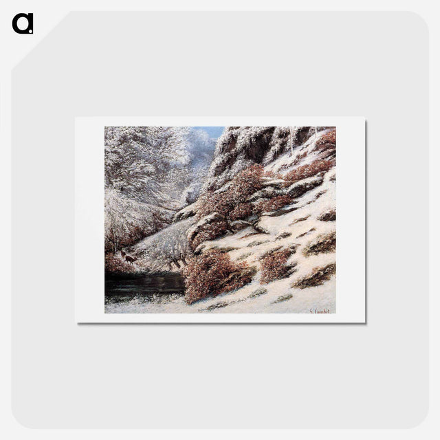 アートポストカード-Deer in a Snowy Landscape - ギュスターヴ クールベ Postcard.