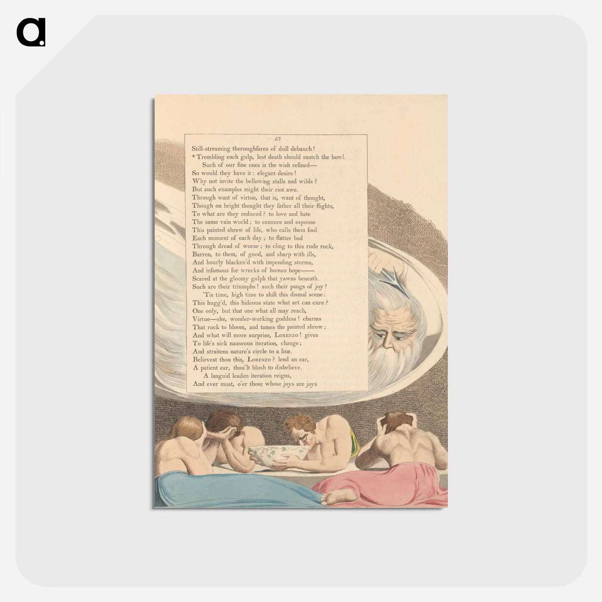 アートポストカード-Trembling Each Gulp, Lest Death Should Snatch the Bowl - ウィリアム ブレイク Postcard.
