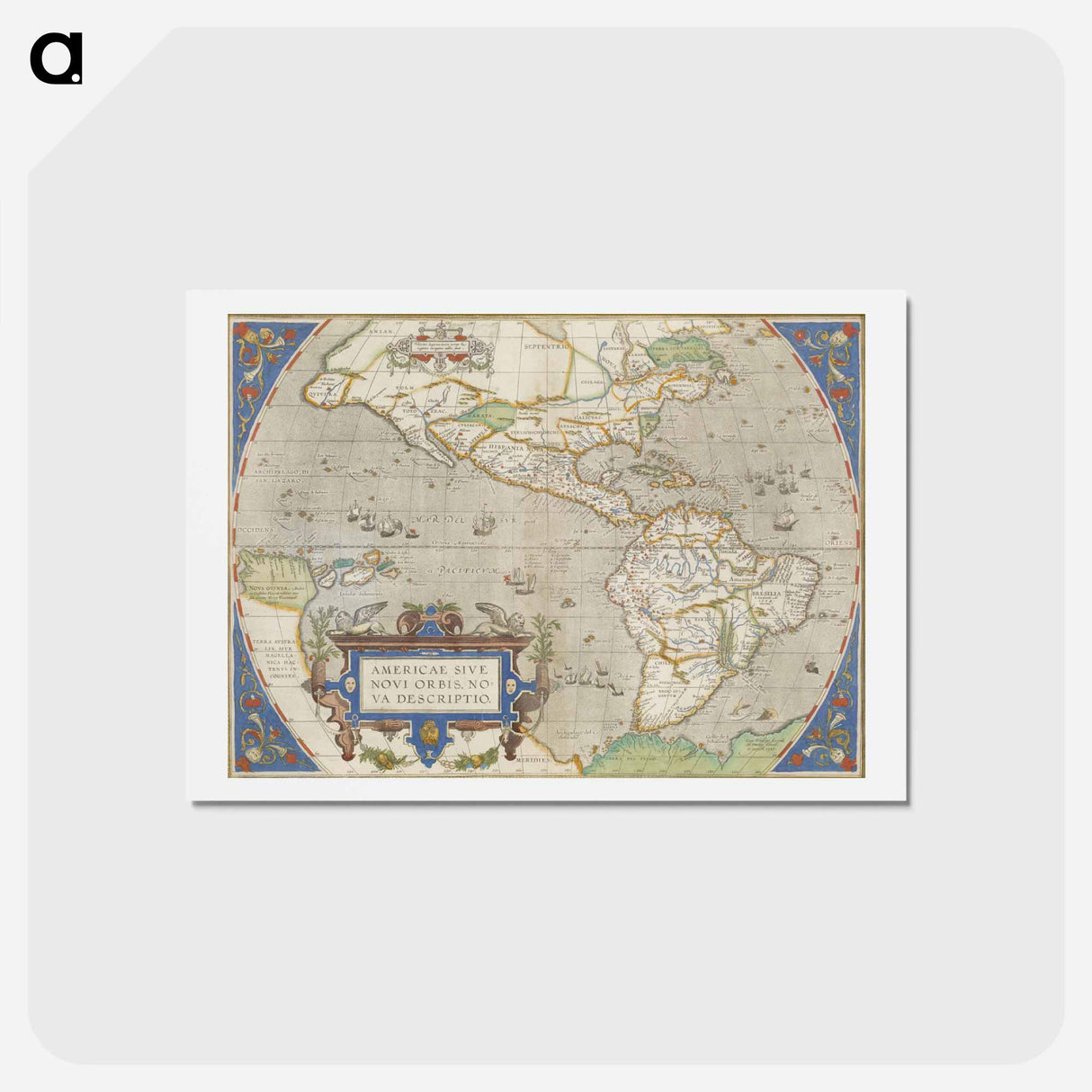 アートポストカード-America Sive Novi Orbis Nova Descriptio - アンティーク地図 Postcard.