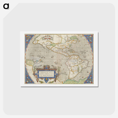 アートポストカード-America Sive Novi Orbis Nova Descriptio - アンティーク地図 Postcard.