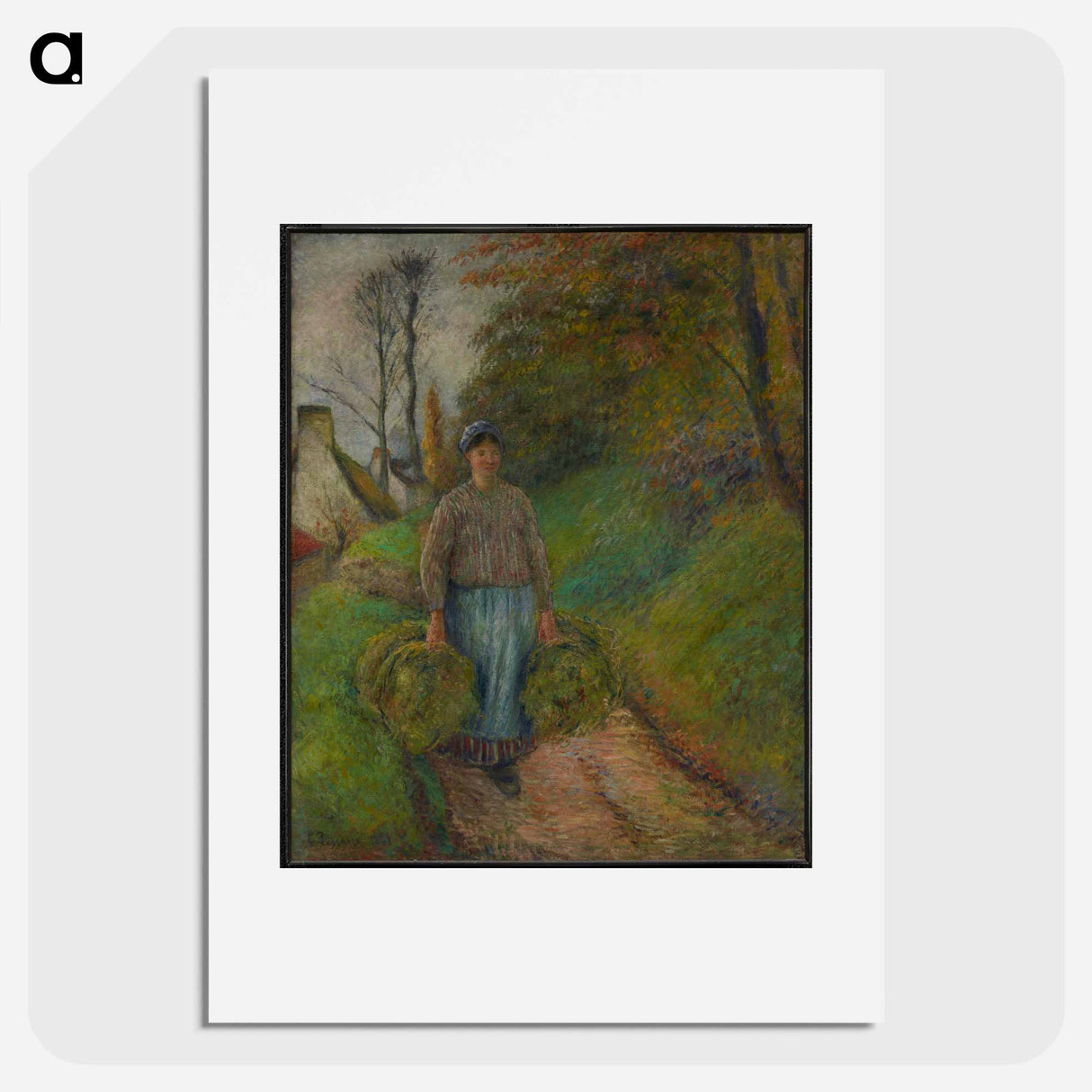 Peasant Woman Carrying Two Bundles of Hay - Camille Pissarro Poster.