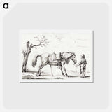 アートポストカード-Rider standing next to horse - ジャン ベルナール Postcard.