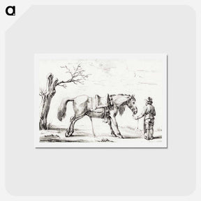 アートポストカード-Rider standing next to horse - ジャン ベルナール Postcard.