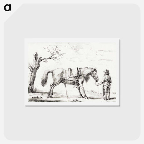 アートポストカード-Rider standing next to horse - ジャン ベルナール Postcard.