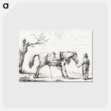 アートポストカード-Rider standing next to horse - ジャン ベルナール Postcard.