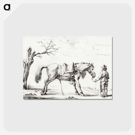 アートポストカード-Rider standing next to horse - ジャン ベルナール Postcard.