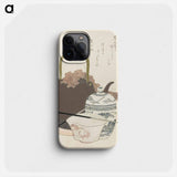 鉄瓶と染付徳利・茶碗の静物（摺物） - 葛飾 北斎 Phone Case.
