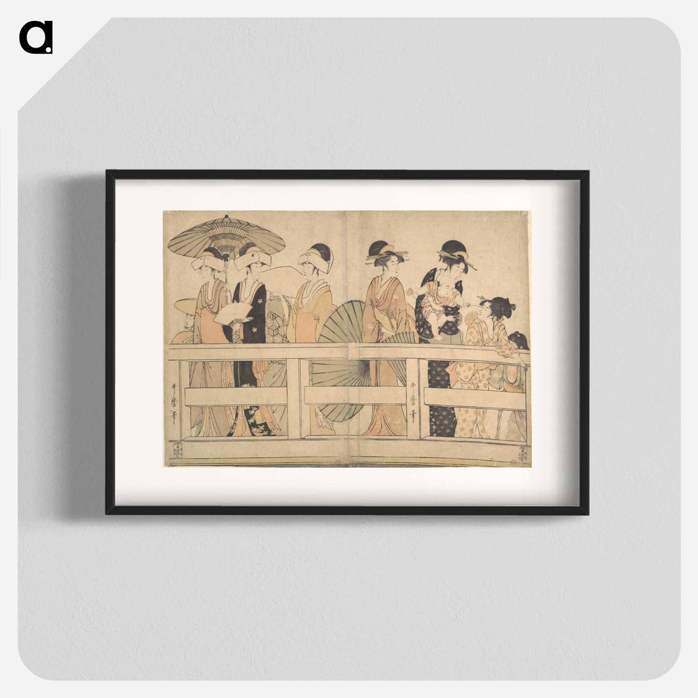 アートポスター-Enjoying the Cool Evening Breeze on and under the Bridge - 喜多川 歌麿 Poster.