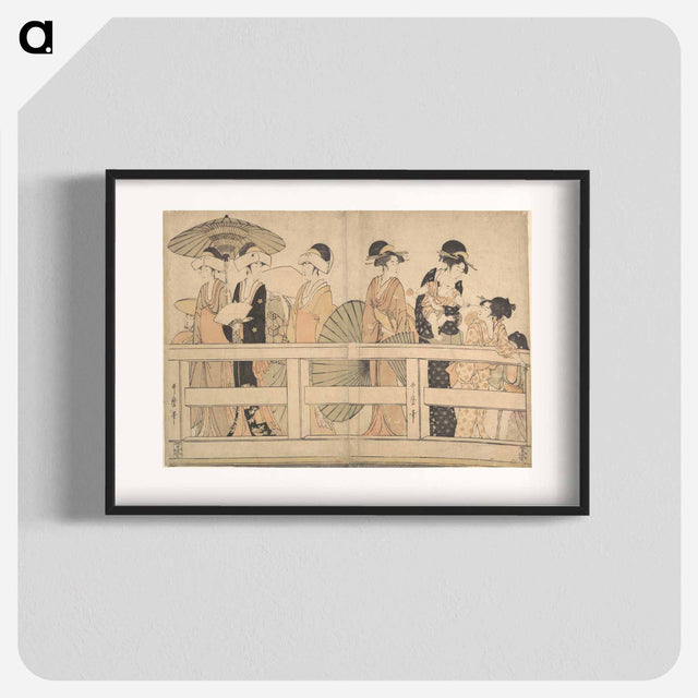アートポスター-Enjoying the Cool Evening Breeze on and under the Bridge - 喜多川 歌麿 Poster.