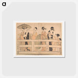 アートポストカード-Enjoying the Cool Evening Breeze on and under the Bridge - 喜多川 歌麿 Postcard.