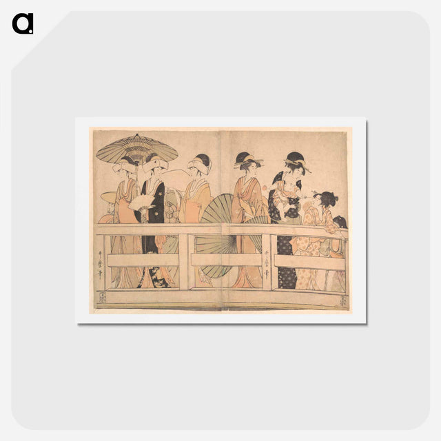 アートポストカード-Enjoying the Cool Evening Breeze on and under the Bridge - 喜多川 歌麿 Postcard.