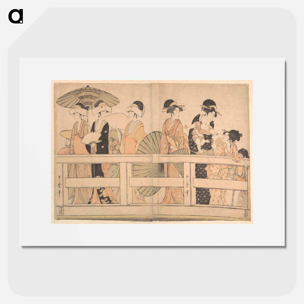 Enjoying the Cool Evening Breeze on and under the Bridge - 喜多川 歌麿 Poster.