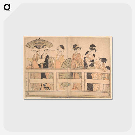 アートポストカード-Enjoying the Cool Evening Breeze on and under the Bridge - 喜多川 歌麿 Postcard.