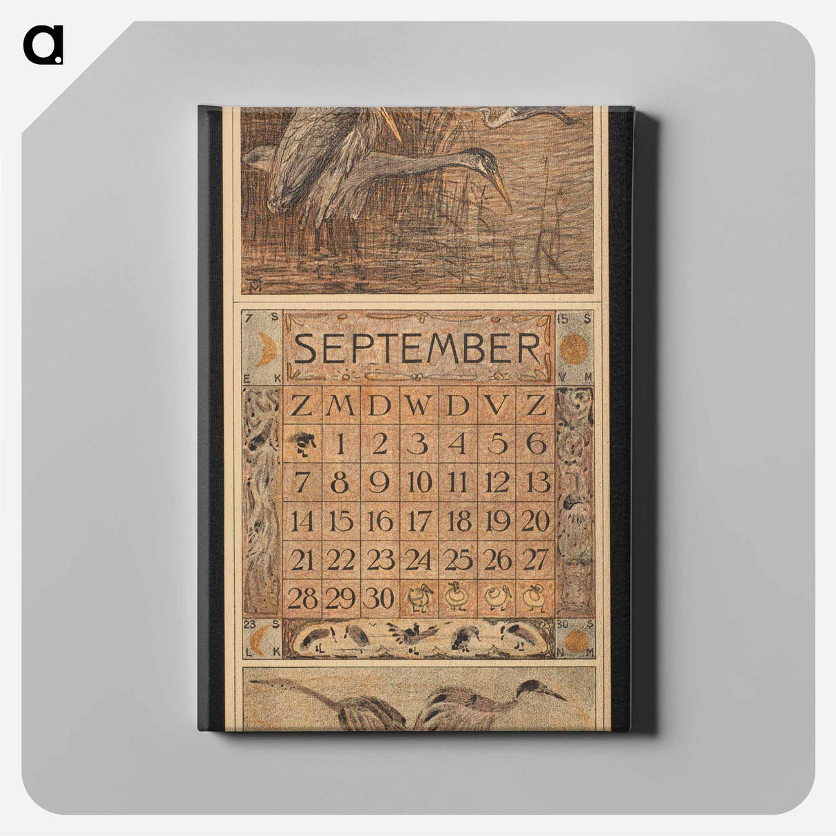 Kalenderblad voor september met reigers in het riet by Theo van Hoytema - テオ ヴァン ホイテマ Canvas.