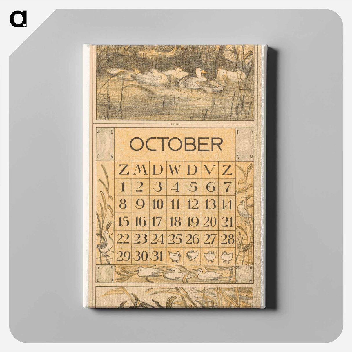 Kalenderblad oktober met eenden - テオ ヴァン ホイテマ Canvas.