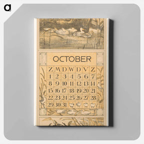 アートパネル-Kalenderblad oktober met eenden - テオ ヴァン ホイテマ Canvas.