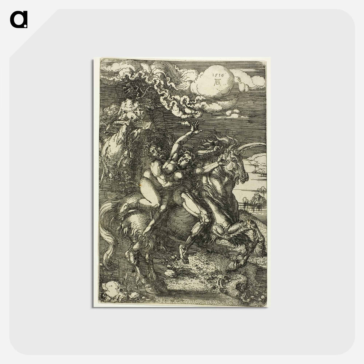 アートポストカード-The Abduction of Proserpine on a Unicorn - アルブレヒト デューラー Postcard.