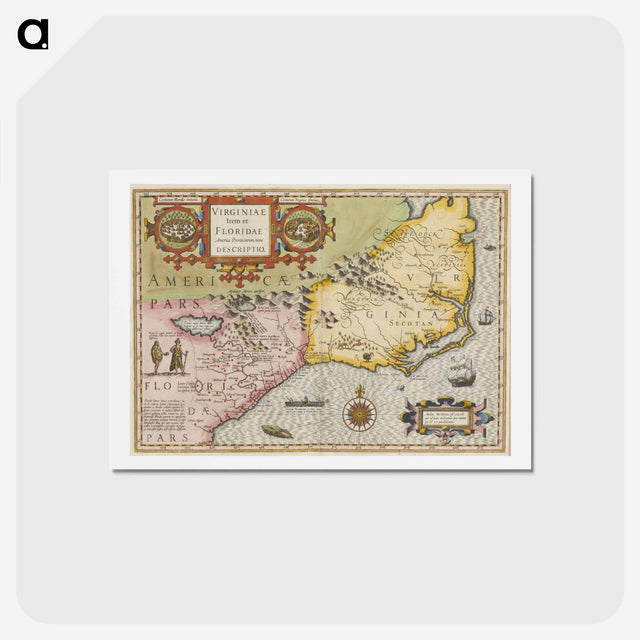 アートポストカード-Virginia Item et Floridae - アンティーク地図 Postcard.