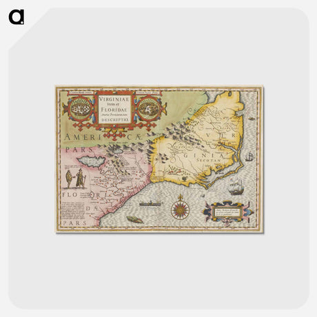 アートポストカード-Virginia Item et Floridae - アンティーク地図 Postcard.