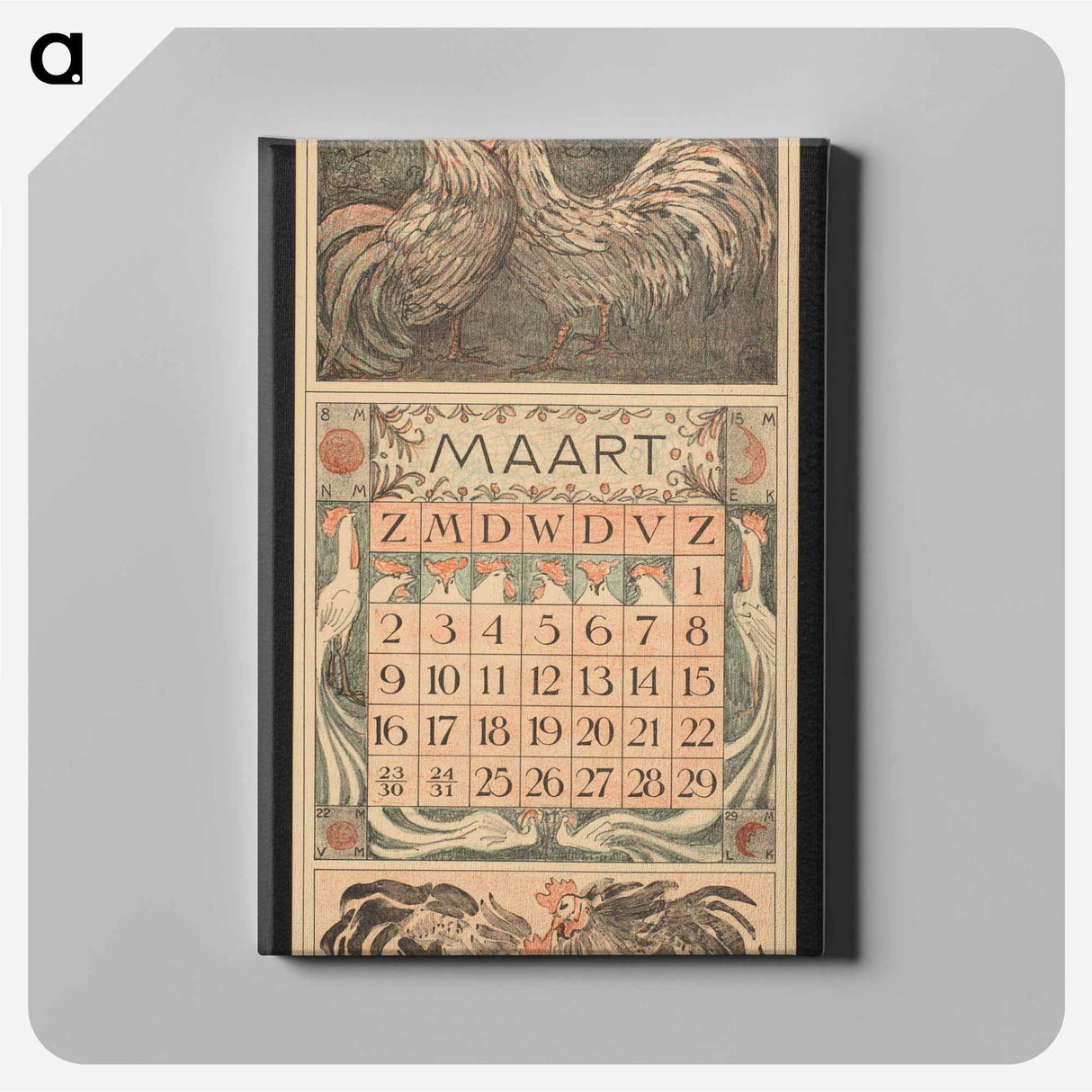 Kalenderblad voor maart 1913 met hanen - テオ ヴァン ホイテマ Canvas.