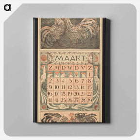 アートパネル-Kalenderblad voor maart 1913 met hanen - テオ ヴァン ホイテマ Canvas.