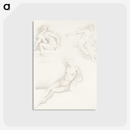 Female Nude: Three Studies of a Seated Girl - エドワード バーン ジョーンズ Postcard.