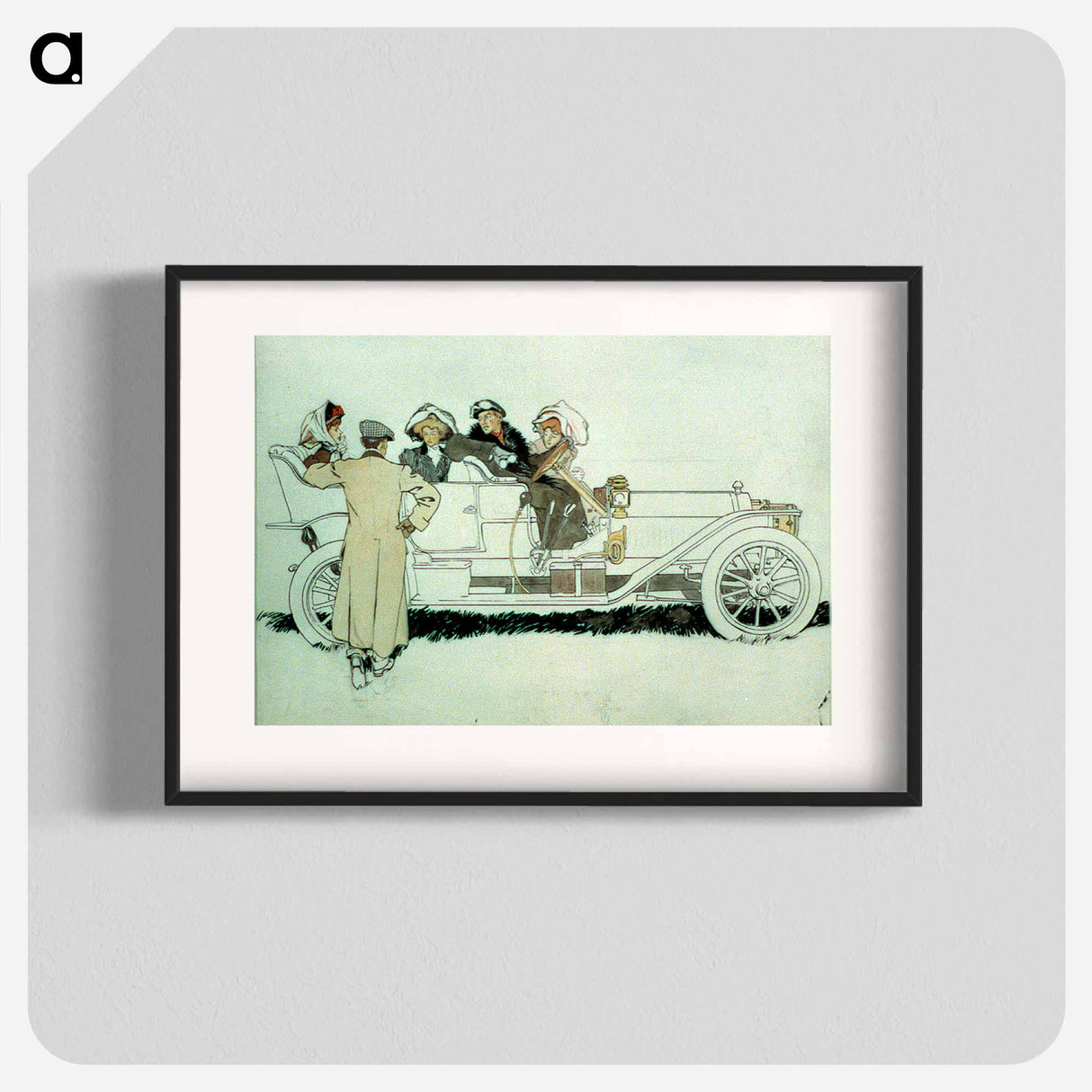 Advertisement design study for Pierce Arrow automobiles showing man talking to three women and a man in car by Edward Penfield - Edward Penfield Poster.