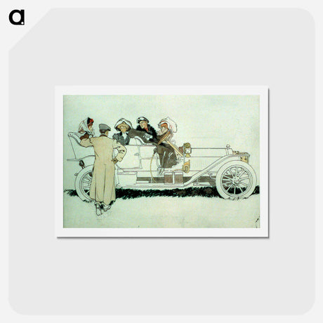 アートポストカード-Advertisement design study for Pierce Arrow automobiles showing man talking to three women and a man in car by Edward Penfield - エドワード ペンフィールド Postcard.