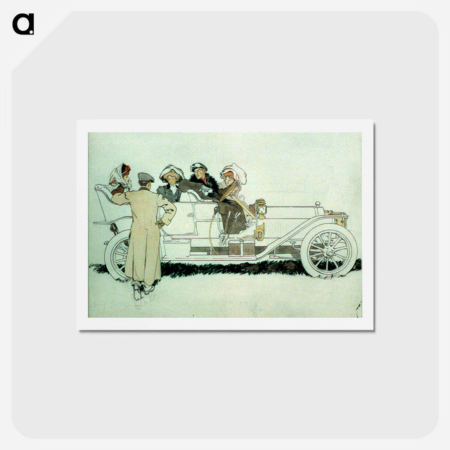 アートポストカード-Advertisement design study for Pierce Arrow automobiles showing man talking to three women and a man in car by Edward Penfield - エドワード ペンフィールド Postcard.
