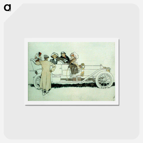 Advertisement design study for Pierce Arrow automobiles showing man talking to three women and a man in car by Edward Penfield - エドワード ペンフィールド Postcard.