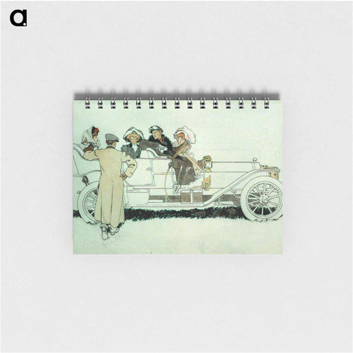 Advertisement design study for Pierce Arrow automobiles showing a man talking to three women and a man in a car by Edward Penfield - Edward Penfield Memo.