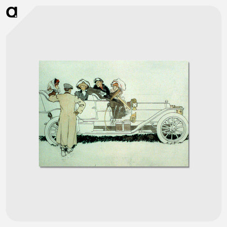 アートポストカード-Advertisement design study for Pierce Arrow automobiles showing man talking to three women and a man in car by Edward Penfield - エドワード ペンフィールド Postcard.