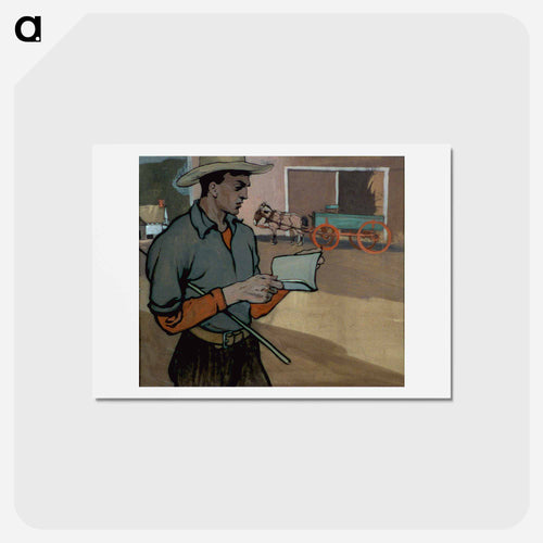 Farmer consulting Farmers' Almanac by Edward Penfield - エドワード ペンフィールド Postcard.