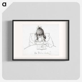 アートポスター-Girl sitting at a table with her head bent over an open book - ユリー デ フラーハ Poster.