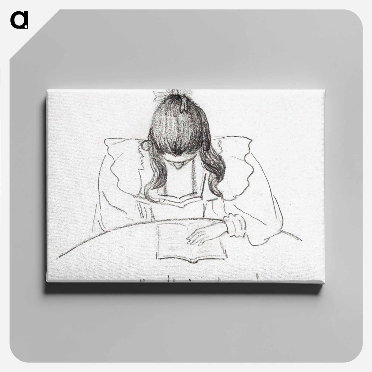 Girl sitting at a table with her head bent over an open book - Julie de Graag Canvas.