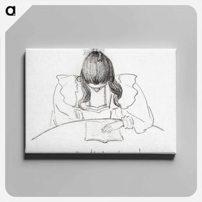 アートパネル-Girl sitting at a table with her head bent over an open book - ユリー デ フラーハ Canvas.