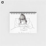 Girl sitting at a table with her head bent over an open book - ユリー デ フラーハ Memo.