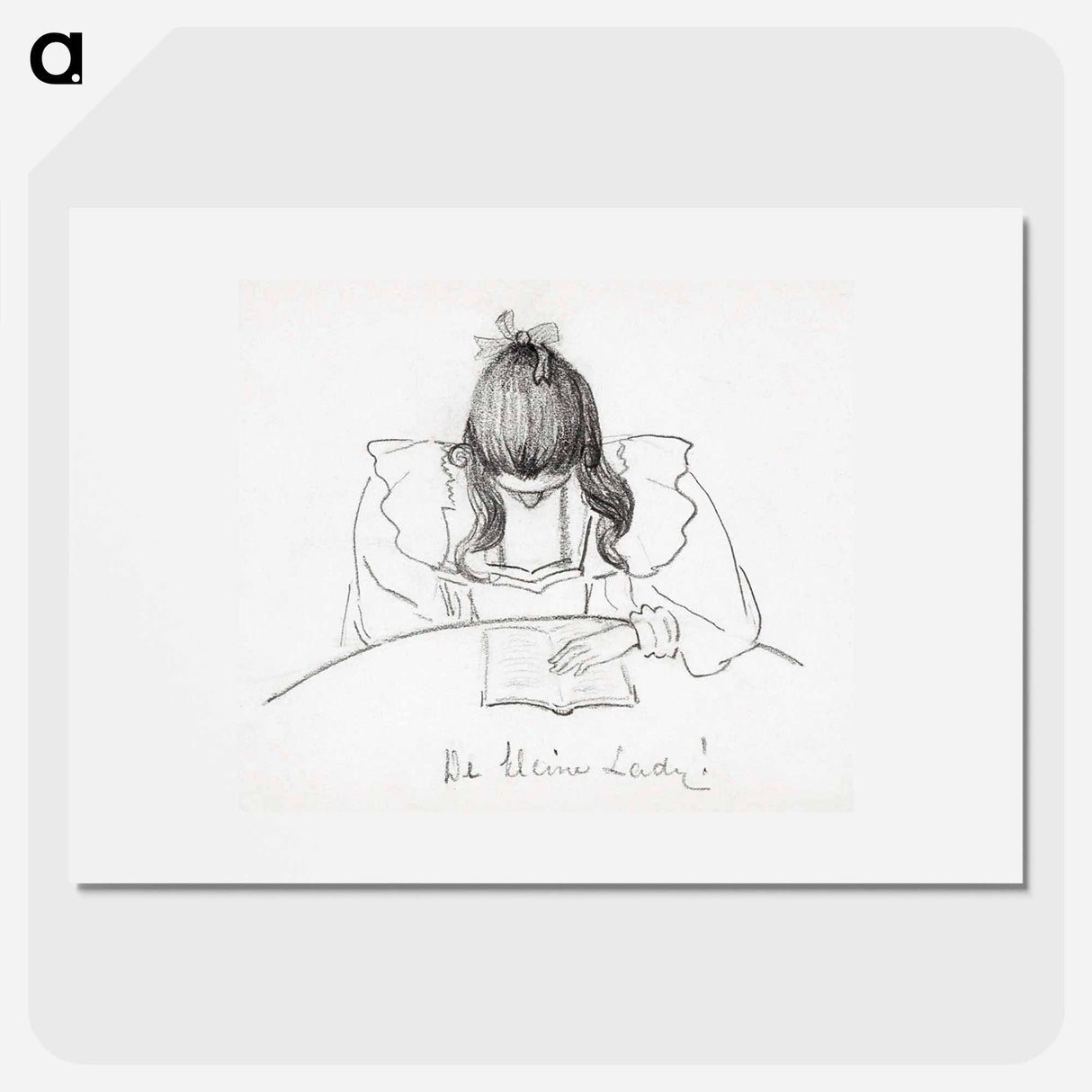 Girl sitting at a table with her head bent over an open book - ジュリー デ グラーグ Poster.