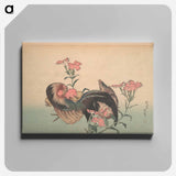アートパネル-Cock, Hen, and Nadeshiko - 葛飾 北斎 Canvas.