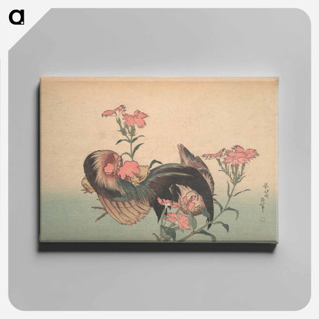 アートパネル-Cock, Hen, and Nadeshiko - 葛飾 北斎 Canvas.