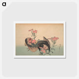 アートポストカード-Cock, Hen, and Nadeshiko - 葛飾 北斎 Postcard.